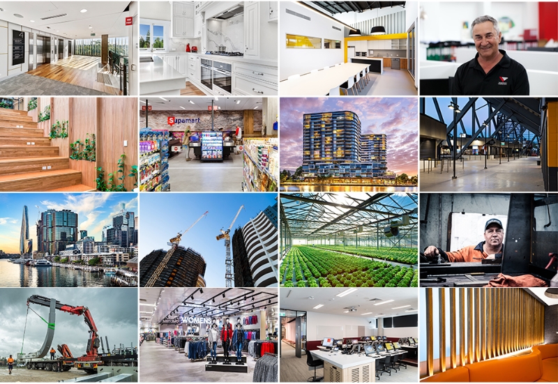 Banner showing many architectural photography projects in Sydney. Including interior photography, construction photography, building photography.