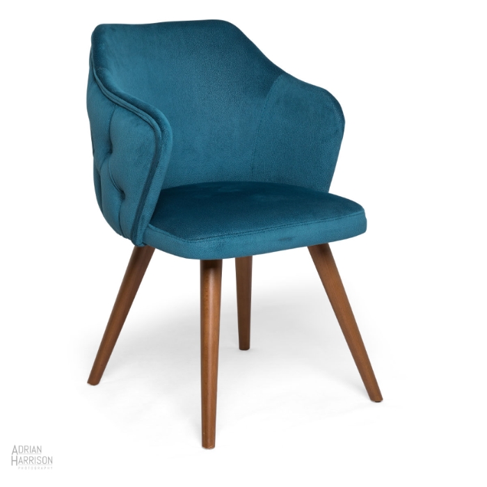 Furniture photography in Melbourne - a blue chair on a white background.
