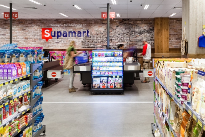 Commercial architecture and interior photography of an IGA Supamart supermarket in Sydney's Inner West.
