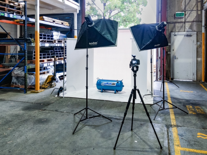 Onsite product photography of an industrial product in a warehouse.