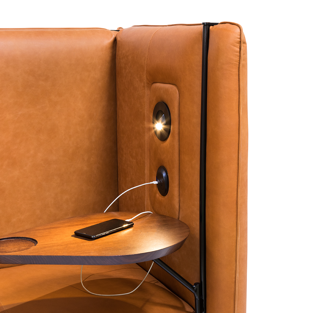 Detail photography of a leather booth lounge. Taken for a furniture manufacturer.