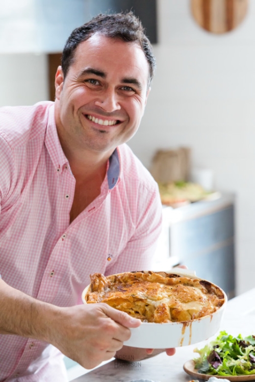 Portrait of a Sydney chef with chicken pie.